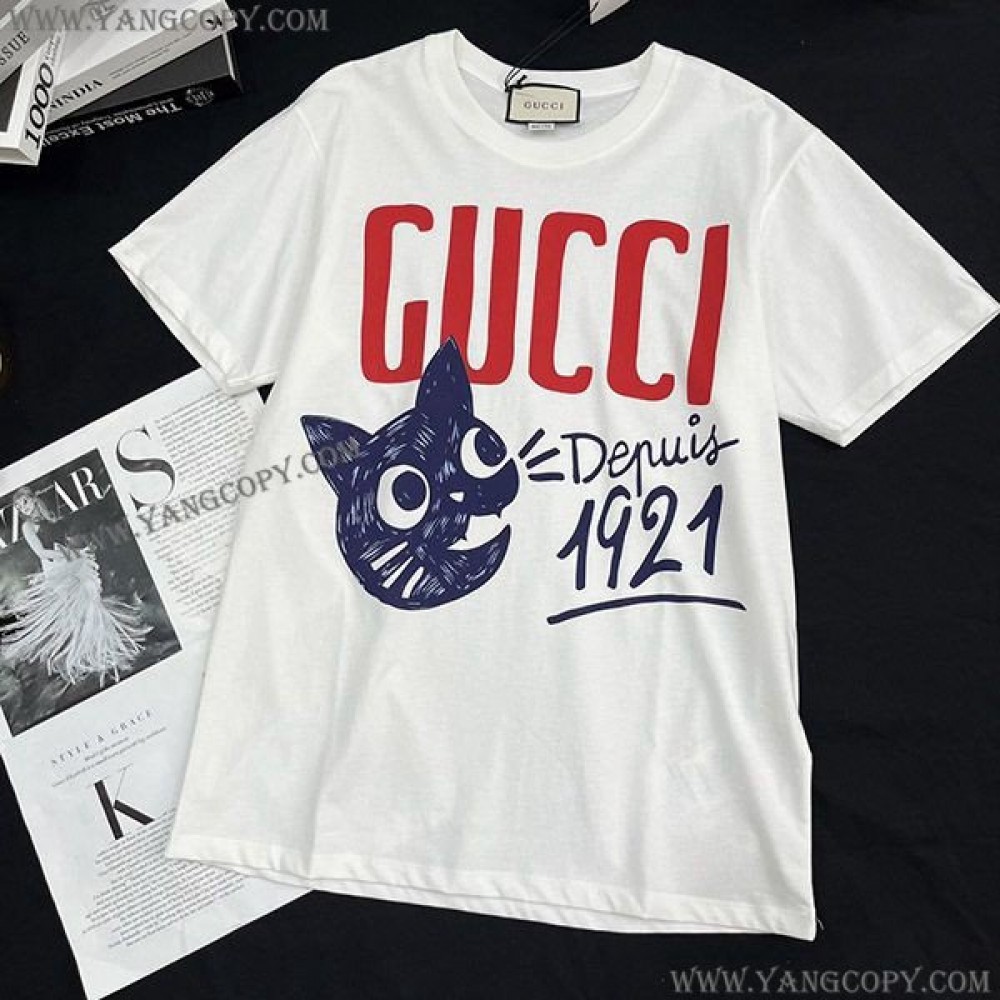 グッチ スーパーコピー Since 1921 キャット プリント Tシャツ guu43007