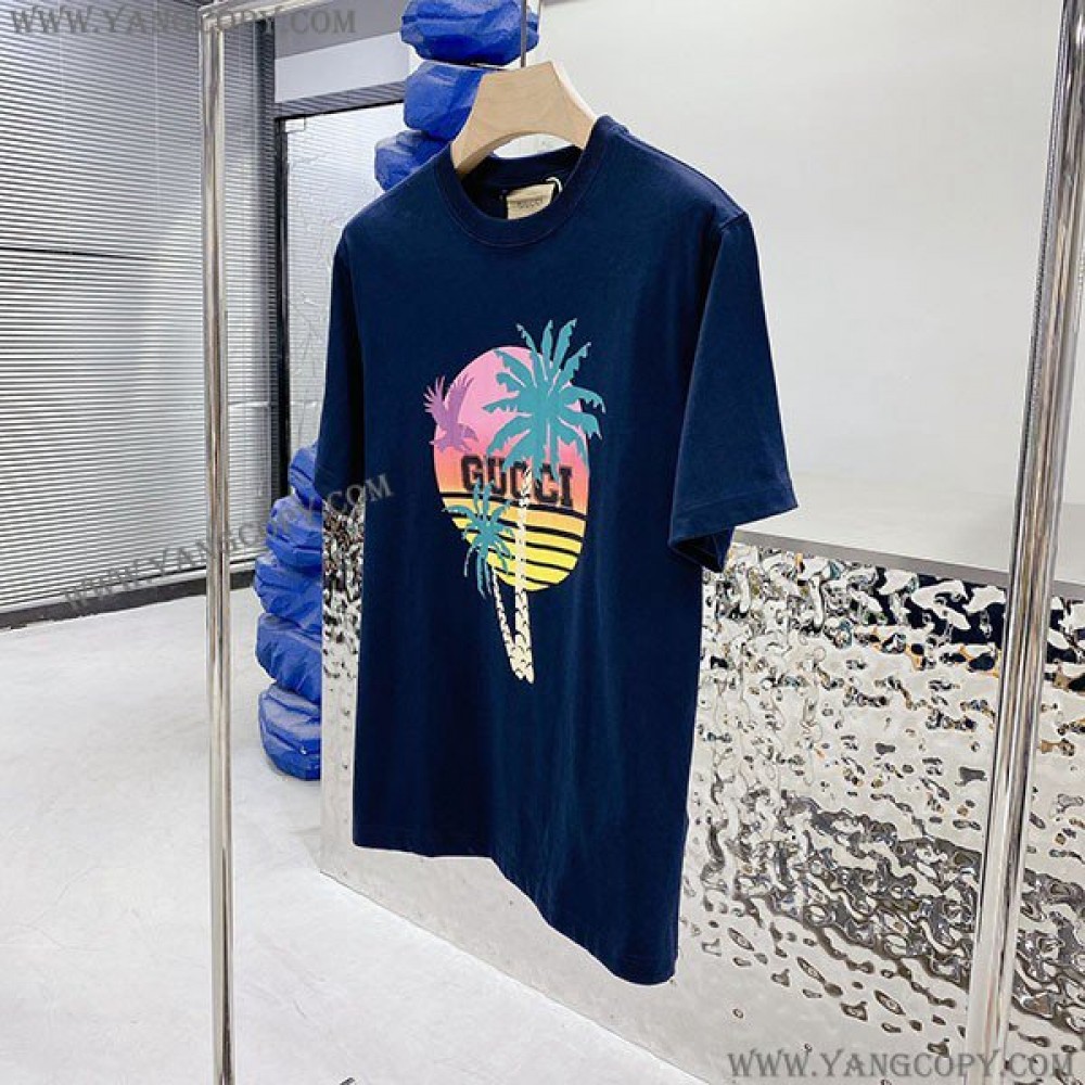 グッチ 偽物 パームプリント コットンTシャツ gug36186