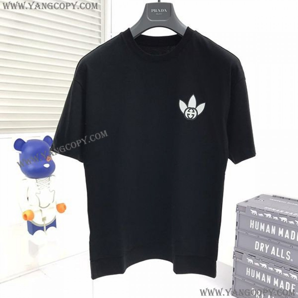 グッチ 偽物 ×アディダス トレフォイルプリントTシャツ gue66455
