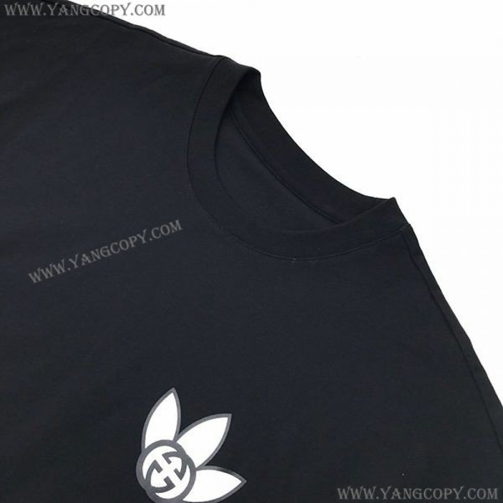 グッチ 偽物 ×アディダス トレフォイルプリントTシャツ gue66455