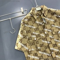 グッチ スーパーコピー バレンシアガ シャツ ホワイト バレンシアガ プリント入り ブラウンナイロン guz94539