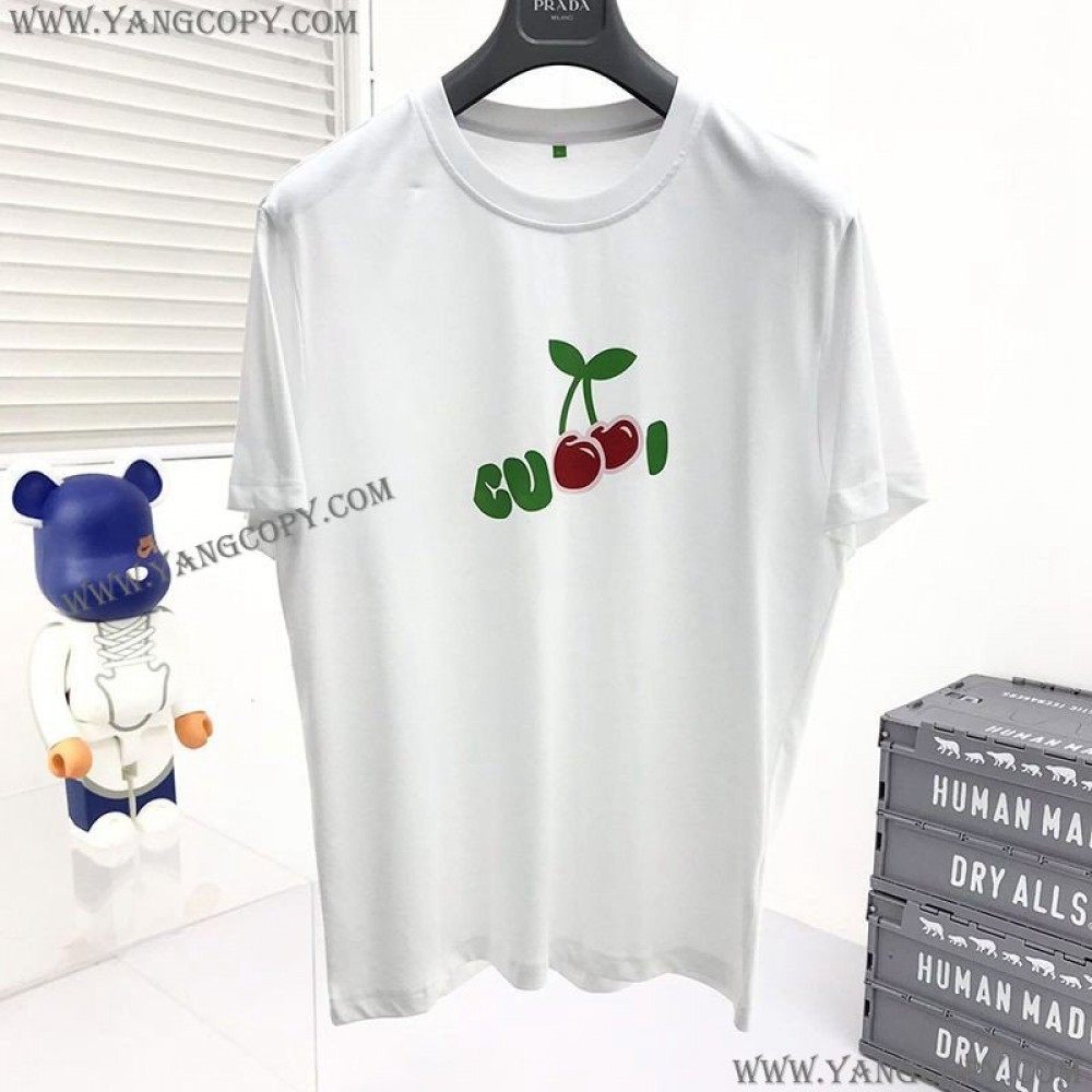 グッチ スーパーコピー チェリープリント Tシャツ ブルー コットン gup86838