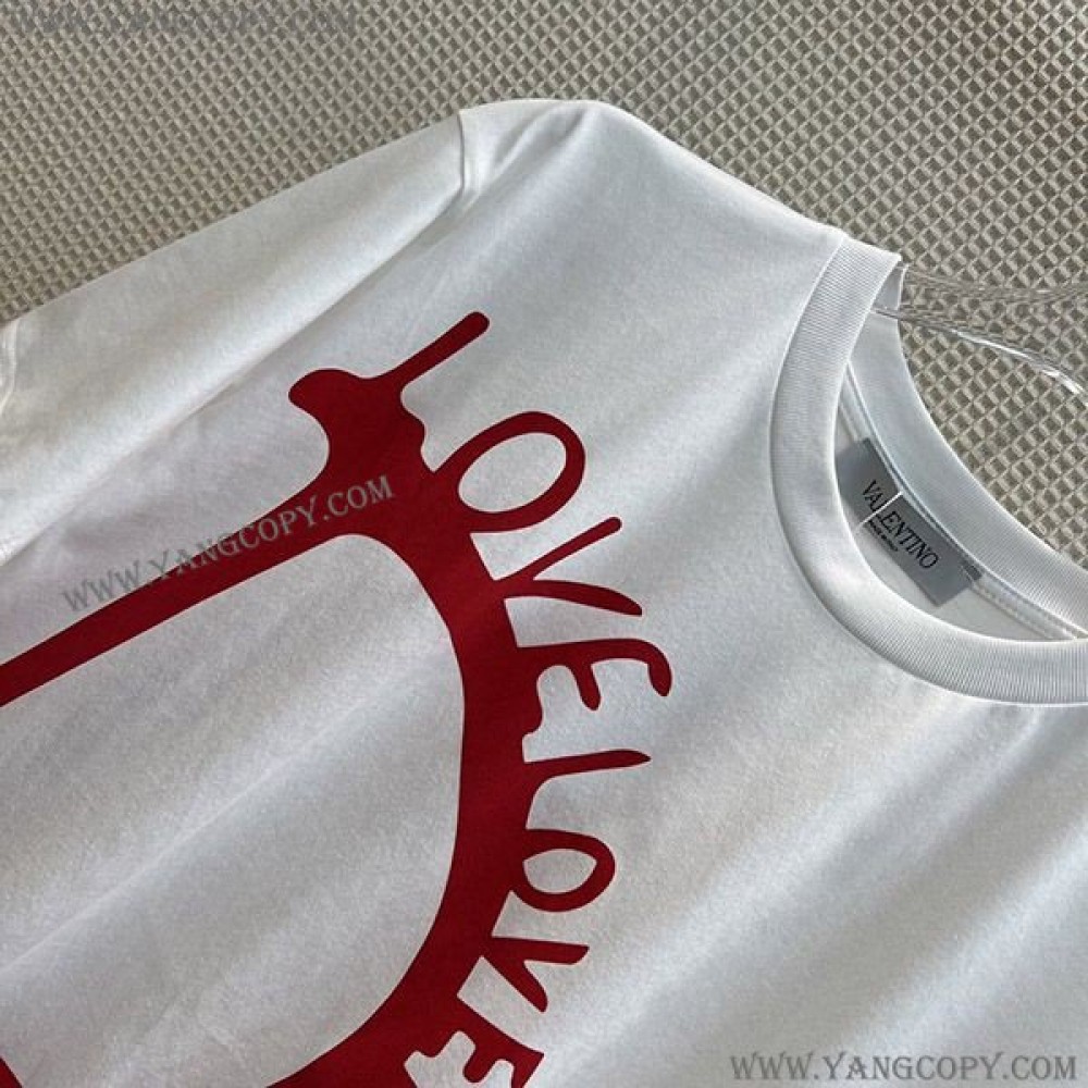 ヴァレンティノ 偽物 LOVE Vロゴ コットン 半袖 Tシャツ Vun15448