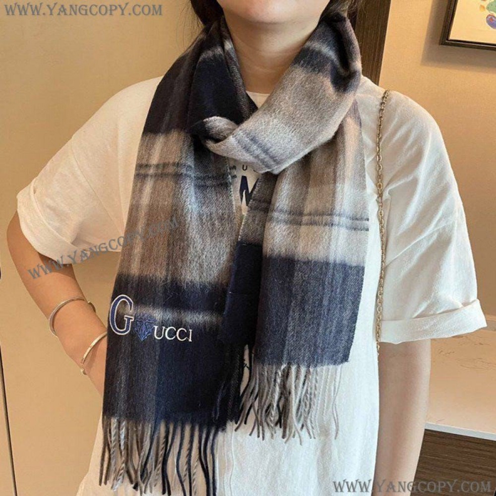 グッチ スーパーコピー チェック カシミヤ スカーフ gue45507