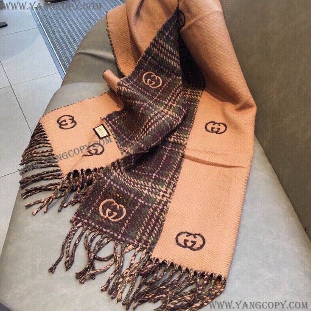 グッチ 偽物 チェック カシミヤ スカーフ gus90494