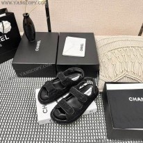 シャネル 偽物 プリント ファブリック サンダル sht07759
