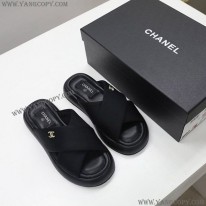 シャネル 偽物 レザー 厚底 サンダル 黒 布地 shu58475