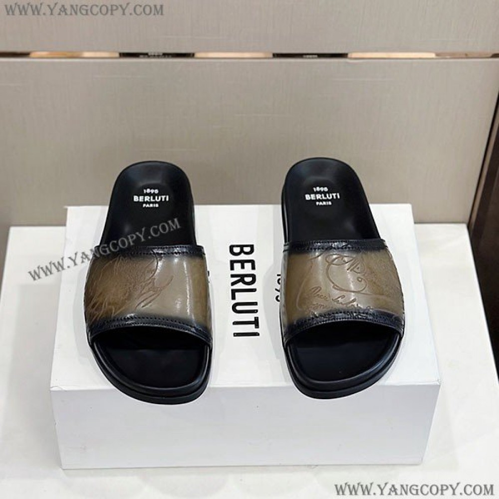 ベルルッティ 偽物 エギオ サンダル Stamp Leather Sandal bed75312