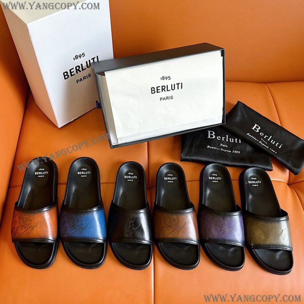 ベルルッティ 偽物 エギオ サンダル Stamp Leather Sandal bed75312